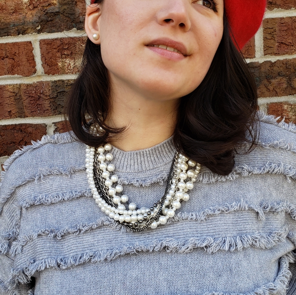 Pearl and gunmetal multistrand necklace